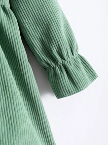 Toddler Girls Floral Embroidery Ruffle Trim Corduroy Dress - Green - View 6