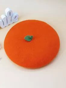 Boina con diseño de hoja mezcla de lana - Naranja - Ver 1