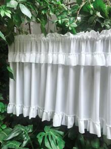 1pc Plain Ruffle Decor Window Valance - White - View 1