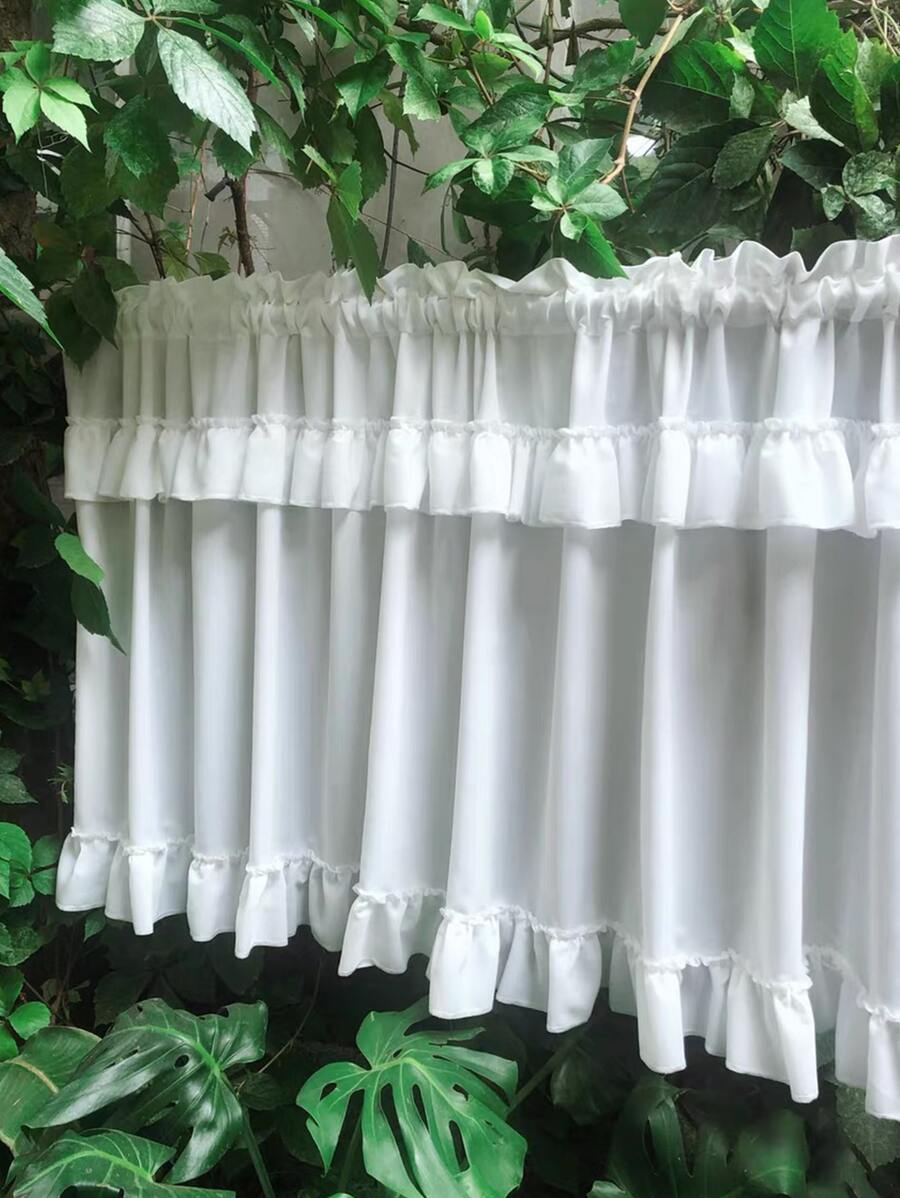 1pc Plain Ruffle Decor Window Valance - White - View 1