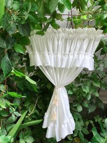 1pc Plain Ruffle Decor Window Valance - White - View 3