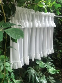 1pc Plain Ruffle Decor Window Valance - White - View 4