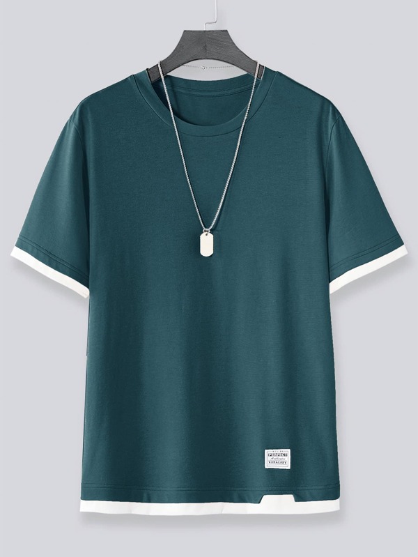 Manfinity Hypemode Homme T-shirt à applique lettre à bordure contrastante sans collier