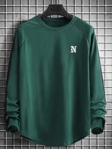 Manfinity Hombres Camiseta con estampado de letra de manga raglán - Verde Oscuro - Ver 6