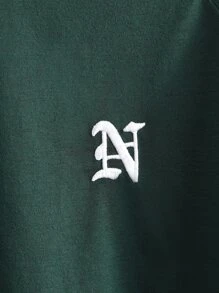 Manfinity Hombres Camiseta con estampado de letra de manga raglán - Verde Oscuro - Ver 4