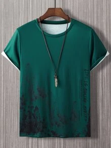 Manfinity Homme Men Random Mountain & Slogan Graphic Tee - Dark Green - View 1