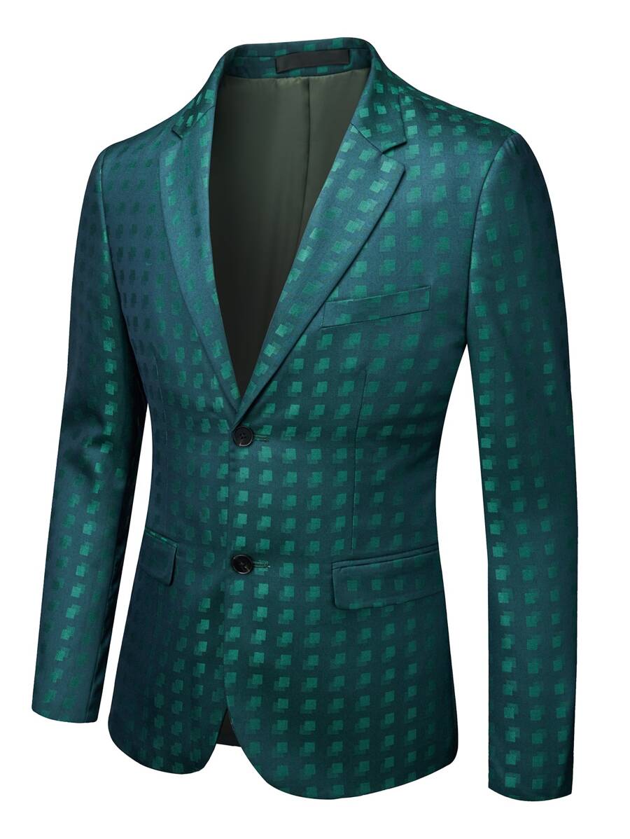 Manfinity Hombres Blazer con estampado con botón - Verde Oscuro - Ver 1