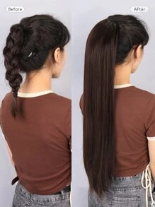 Long Straight Ponytail Synthetic Hair Extension - Chocolate Brown - View 4