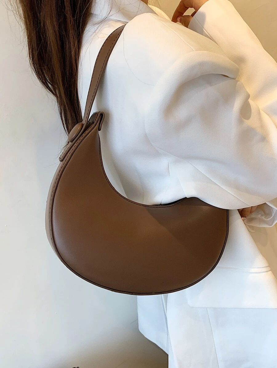Minimalist Hobo Bag - Coffee Brown - View 1