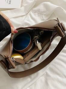 Minimalist Hobo Bag - Coffee Brown - View 4