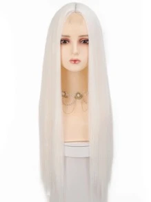 女性用合成花邊前短髮28英寸直髮花邊假髮黑色花邊假髮角色扮演直髮花邊前短髮 - 白色 - 查看 2