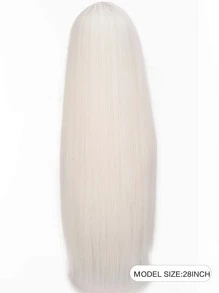 女性用合成花邊前短髮28英寸直髮花邊假髮黑色花邊假髮角色扮演直髮花邊前短髮 - 白色 - 查看 3