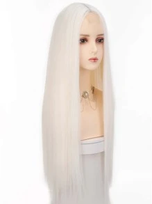 女性用合成花邊前短髮28英寸直髮花邊假髮黑色花邊假髮角色扮演直髮花邊前短髮 - 白色 - 查看 4