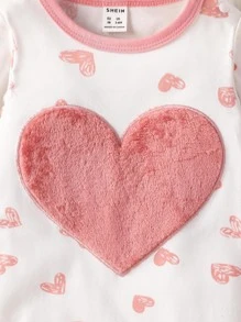 Baby Girl Heart Embroidery Contrast Binding Jumpsuit & Headband - Multicolor - View 4