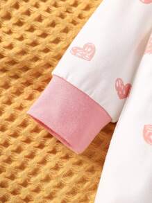 Baby Girl Heart Embroidery Contrast Binding Jumpsuit & Headband - Multicolor - View 5