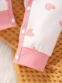 Baby Girl Heart Embroidery Contrast Binding Jumpsuit & Headband - Multicolor - View 6