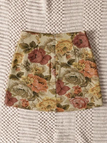 SHEIN VCAY Split Hem Floral Jacquard Skirt - Multicolor - View 2