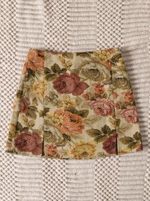 SHEIN VCAY Split Hem Floral Jacquard Skirt - Multicolor - View 4