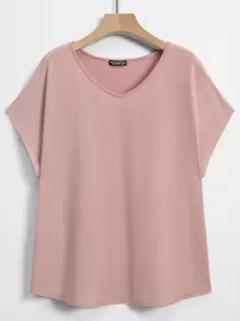Lacomfia Plus Solid Dolman Sleeve Tee - Dusty Pink - View 1