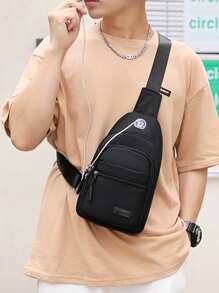 Men Plain Color Messenger Bag, Fashionable Waist Pouch For Casual Wear Christmas Men Bag Belt Bag Travel Bag Sling Bag Winter Christmas Fanny Pack Bum Bag Holiday Storage Bag Men Gifts Hiking Large Capacity Outdoor Portable Chest Bag Side Bags Black Bag Travel Essentials Holiday Essentials Bag For Men Summer Back To School The Sporty Life Vacation Bag Pack Waist Bag Spring School Supplies Graduation Hiking Accessories - Black - View 2