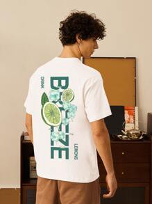 Men Letter & Lemon Print Tee - White - View 5
