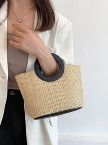 Bolsa de mimbre aro superior - Caqui - Ver 1