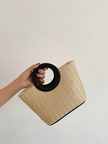 Bolsa de mimbre aro superior - Caqui - Ver 4