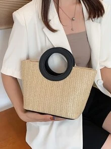 Bolsa de mimbre aro superior - Caqui - Ver 7