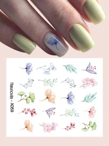 1sheet Watercolor Flower Nail Art Sticker - Multicolor - View 1