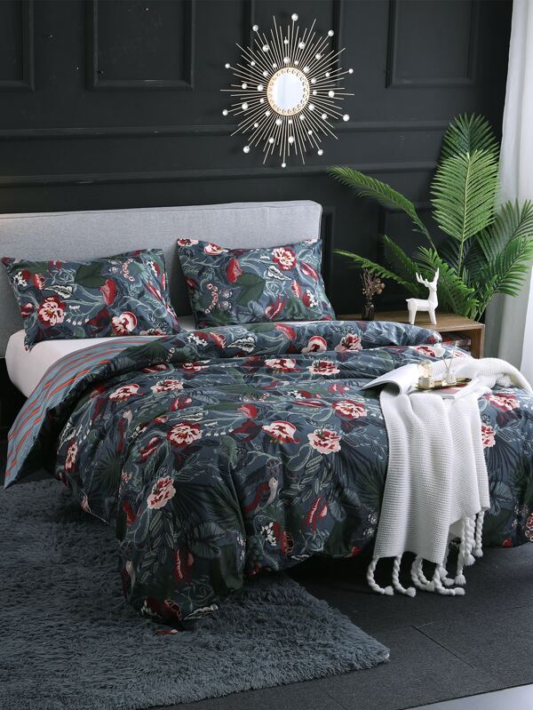 Flower Print Duvet Cover Set Without Filler SHEIN USA