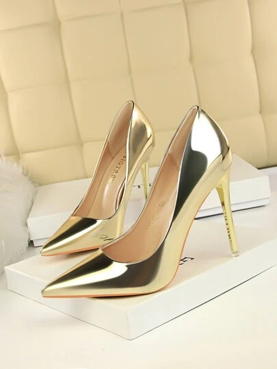 Fall/Winter 2025 Fashionable Metallic High Heels, Pointed Toe Sexy Clubwear Slip-On Pumps For Women, Slim Silhouette,Party Outfits