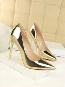 Fall/Winter 2025 Fashionable Metallic High Heels, Pointed Toe Sexy Clubwear Slip-On Pumps For Women, Slim Silhouette,Party Outfits