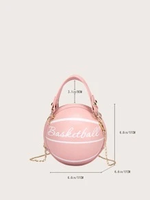 迷你字母圖案手提包迷你字母圖案籃球設計圓形包時尚鏈條肩帶圓形錢包手掌拉鍊包 - 粉色 - 查看 4