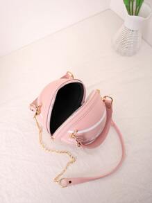 迷你字母圖案手提包迷你字母圖案籃球設計圓形包時尚鏈條肩帶圓形錢包手掌拉鍊包 - 粉色 - 查看 6