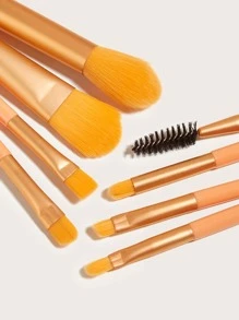 8 piezas Juego de brochas de maquillaje naranja mini Kabuki, brochas para sombras de ojos, colorete y polvos faciales, para maquillaje mineral y líquido, de fibra suave, juego de brochas, kit de maquillaje completo, set de regalo de maquillaje - Naranja - Ver 3