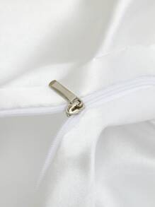 Satin Duvet Cover Set, Bedding Set, Solid Color Quilt Cover Set (1pc Duvet Cover And 2pcs Pillowcase) - White - View 2