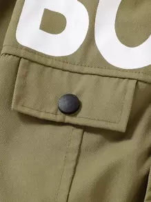 男嬰字母圖案翻蓋細節飛行員夾克和褲子 - 軍綠色 - 查看 4