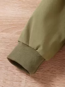 男嬰字母圖案翻蓋細節飛行員夾克和褲子 - 軍綠色 - 查看 5