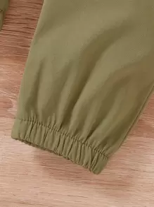 男嬰字母圖案翻蓋細節飛行員夾克和褲子 - 軍綠色 - 查看 6