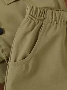 男嬰字母圖案翻蓋細節飛行員夾克和褲子 - 軍綠色 - 查看 7