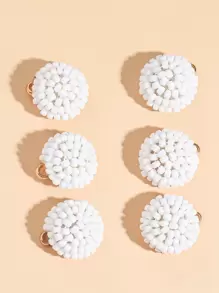 6pcs 1.5cm Beaded Embellished Earring Connector Stud - White - View 2