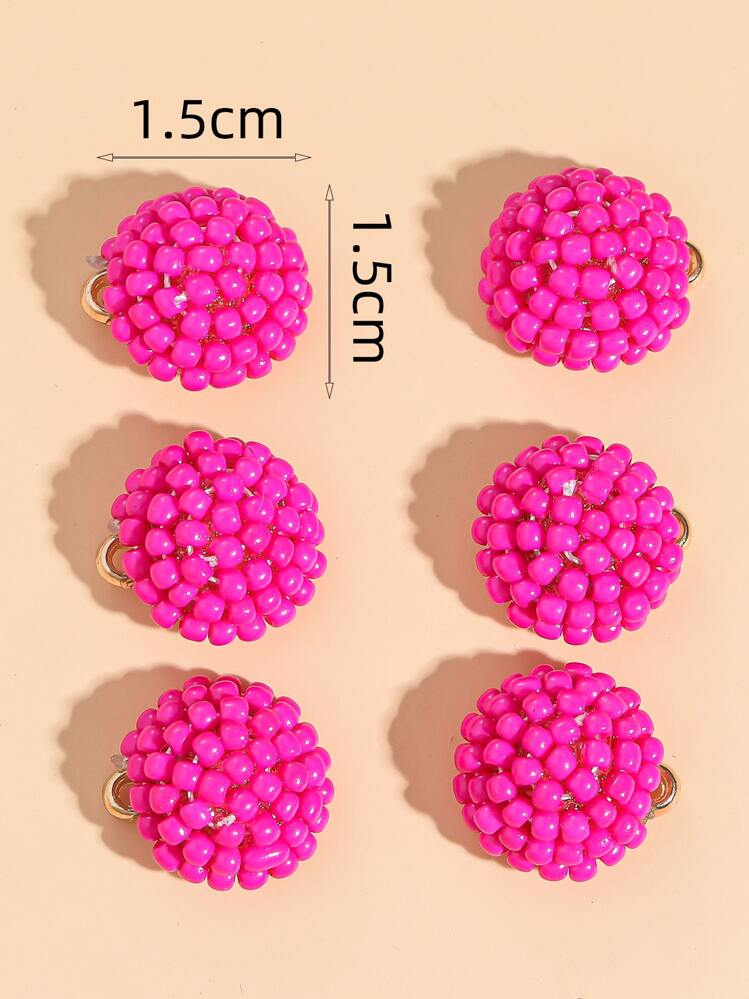 6 個 1.5 センチメートルビーズ装飾イヤリングリンクスタッド - ホットピンク - 見る 4