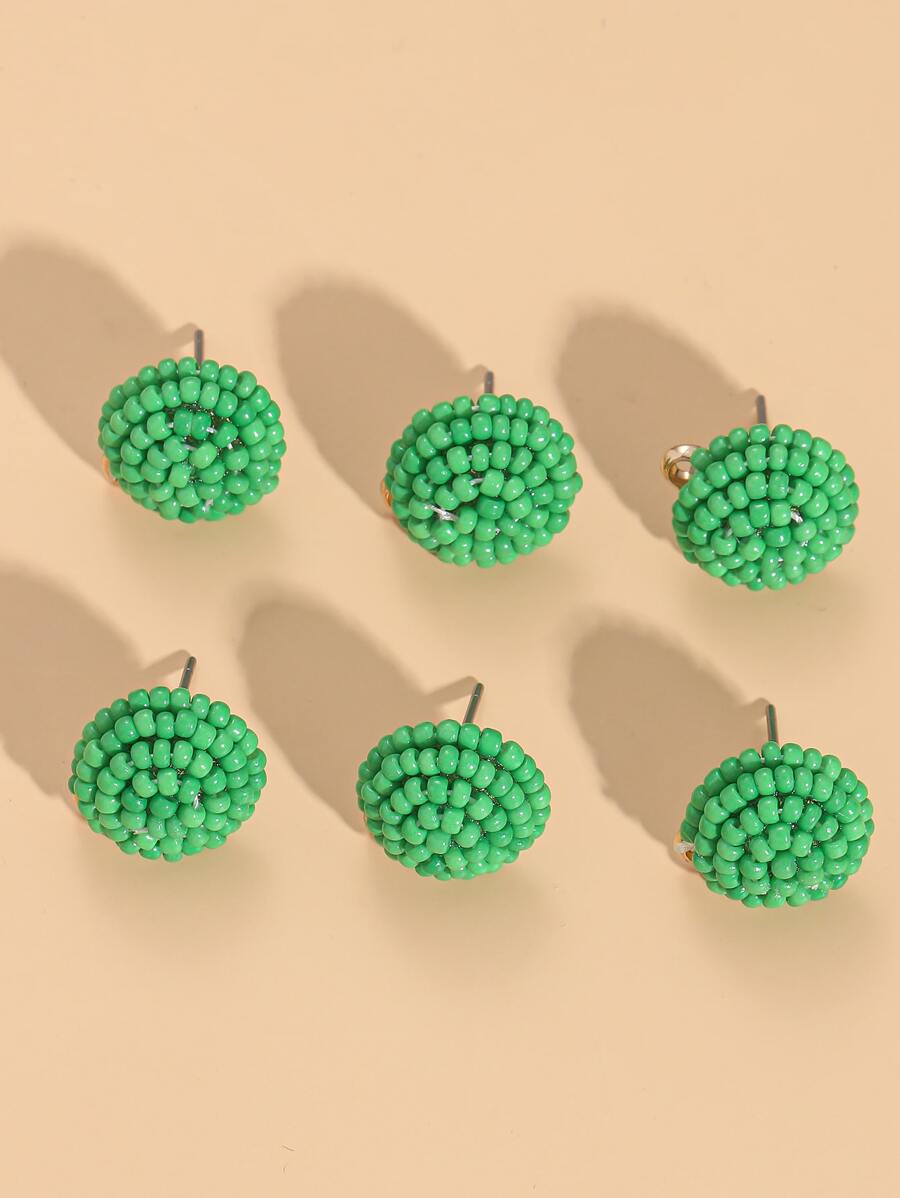6 bông tai đính cườm đính cườm 1,5cm Liên kết đinh tán - màu xanh lá - Xem 1