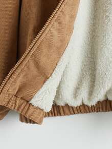 SHEIN 男孩字母補丁細節毛絨內襯連帽夾克