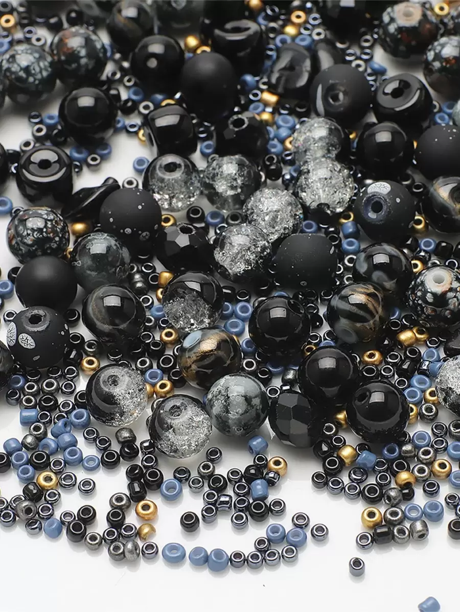 42 克/包黑色多种款式玻璃珠混合，DIY 珠宝制作用品，适用于项链、手链、女士饰品 - 彩色 - 查看 1