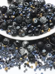 42 克/包黑色多种款式玻璃珠混合，DIY 珠宝制作用品，适用于项链、手链、女士饰品 - 彩色 - 查看 2
