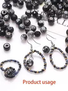 42 克/包黑色多种款式玻璃珠混合，DIY 珠宝制作用品，适用于项链、手链、女士饰品 - 彩色 - 查看 5
