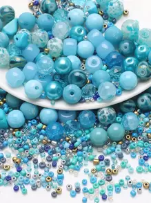 42g/gói Hạt thủy tinh màu xanh nhạt hỗn hợp dùng làm đồ trang sức DIY, vòng cổ & vòng tay cho phụ nữ - Nhiều màu - Xem 2