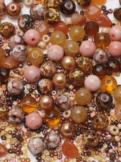 42g/Pack Multi-Style Coffee Color Glass Beads Mix, DIY Beading Necklace Bracelet Jewelry Making Supplies For Women