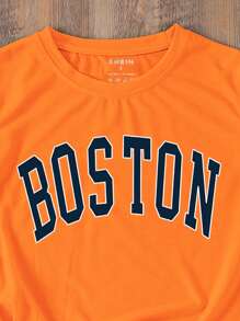 SHEIN LUNE Áo thun nữ Lá thư Giải trí - trái cam - Xem 3